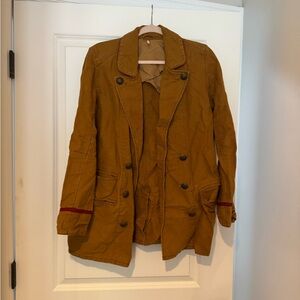 Free People Mustard Trench Coat with Red Accents